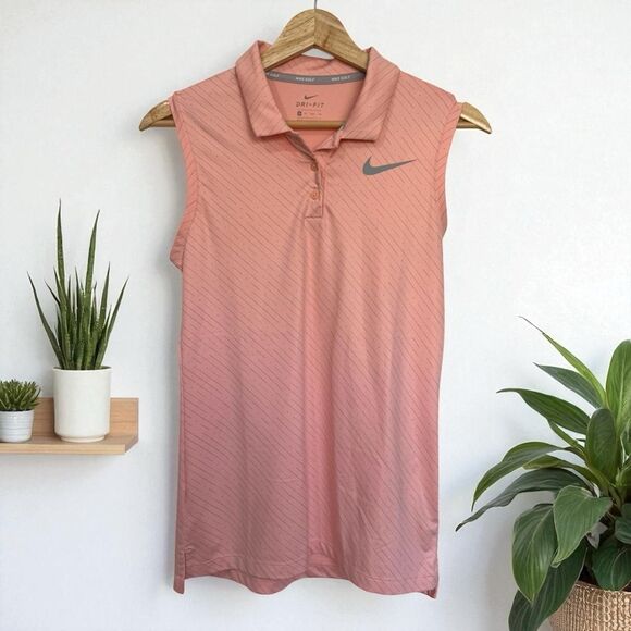 Nike Women's XS Pink Striped Sleeveless Polo Dri-FIT - Picture 1 of 6